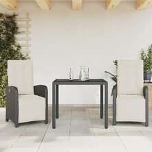 3-delige Bistroset met kussens poly rattan zwart