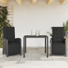 3-delige Bistroset met kussens poly rattan zwart