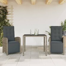 3-delige Bistroset met kussens poly rattan grijs