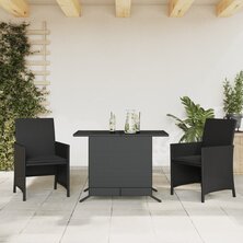 3-delige Bistroset met kussens poly rattan zwart