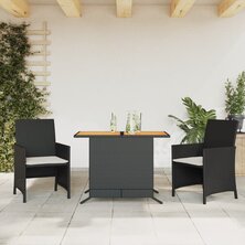 3-delige Bistroset met kussens poly rattan zwart