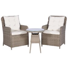 3-delige Bistroset met kussens poly rattan bruin