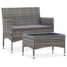 2-delige Loungeset met kussen poly rattan grijs