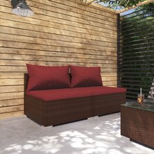 2-delige Loungeset met kussens poly rattan bruin