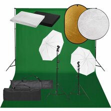 Fotostudioset met verlichtingsset, achtergrond en reflector