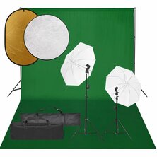 Fotostudioset met verlichtingsset, achtergrond en reflector