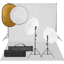 Fotostudioset met verlichtingsset, achtergrond en reflector