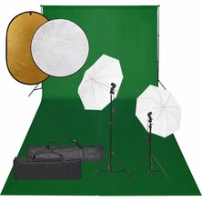 Fotostudioset met verlichtingsset, achtergrond en reflector