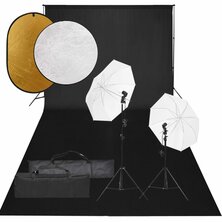 Fotostudioset met verlichtingsset, achtergrond en reflector