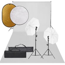 Fotostudioset met verlichtingsset, achtergrond en reflector