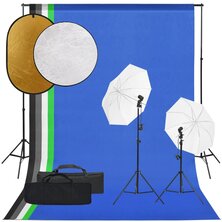 Fotostudioset met verlichtingsset, achtergrond en reflector