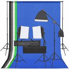 Fotostudioset met verlichtingsset en achtergrond