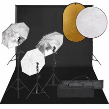 Fotostudioset met verlichtingsset, achtergrond en reflector