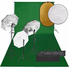 Fotostudioset met verlichtingsset, achtergrond en reflector