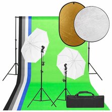 Fotostudioset met verlichtingsset, achtergrond en reflector