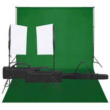 Fotostudioset met verlichtingsset en achtergrond