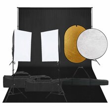 Fotostudioset met verlichtingsset, achtergrond en reflector