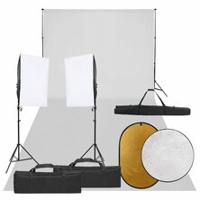 Fotostudioset met verlichtingsset, achtergrond en reflector