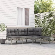 4-delige Loungeset met kussens poly rattan grijs