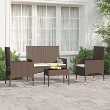 4-delige Loungeset met kussens poly rattan bruin