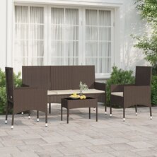 4-delige Loungeset met kussens poly rattan bruin