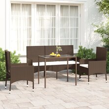 4-delige Loungeset met kussens poly rattan bruin