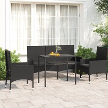 4-delige Loungeset met kussens poly rattan zwart