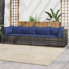 4-delige Loungeset met kussens poly rattan grijs