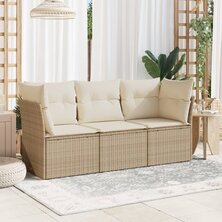 3-delige Loungeset met kussens poly rattan beige