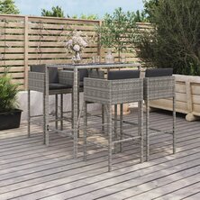 5-delige Tuinbarset met kussens poly rattan grijs