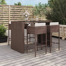 5-delige Tuinbarset met kussens poly rattan bruin