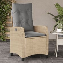 Tuinstoel verstelbaar met kussens poly rattan gemengd beige