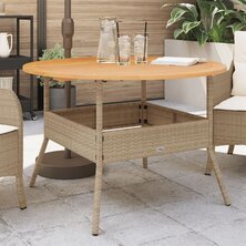 Tuintafel met acaciahouten blad &Oslash;110x71 cm poly rattan beige