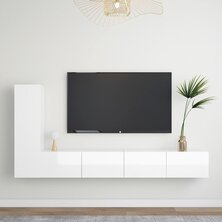 3-delige Tv-meubelset bewerkt hout hoogglans wit