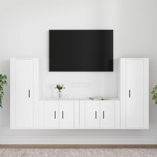 4-delige Tv-meubelset bewerkt hout wit