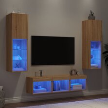 5-delige Tv-wandmeubelset met LED bewerkt hout sonoma eiken