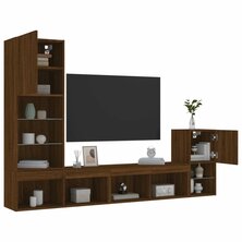 4-delige Tv-wandmeubelset met LED bewerkt hout bruineikenkleur