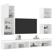 5-delige Tv-wandmeubelset met LED-verlichting bewerkt hout wit