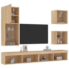 5-delige Tv-wandmeubelset met LED bewerkt hout sonoma eiken