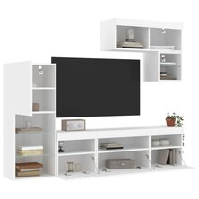 6-delige Tv-wandmeubelset met LED-verlichting bewerkt hout wit