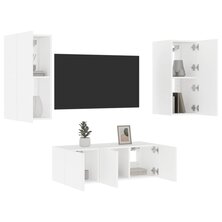 4-delige Tv-wandmeubelset met LED-verlichting bewerkt hout wit