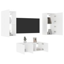 4-delige Tv-wandmeubelset met LED-verlichting bewerkt hout wit