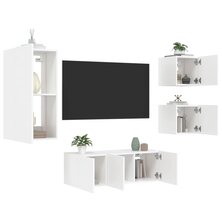 5-delige Tv-wandmeubelset met LED-verlichting bewerkt hout wit