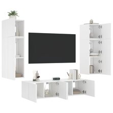 6-delige Tv-wandmeubelset met LED-verlichting bewerkt hout wit