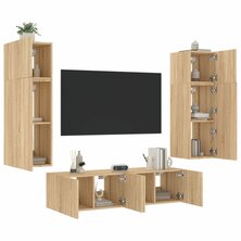 6-delige Tv-wandmeubelset met LED bewerkt hout sonoma eiken