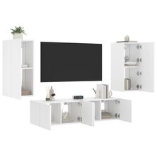 4-delige Tv-wandmeubelset met LED-verlichting bewerkt hout wit