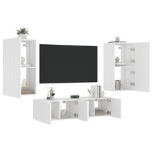 4-delige Tv-wandmeubelset met LED-verlichting bewerkt hout wit