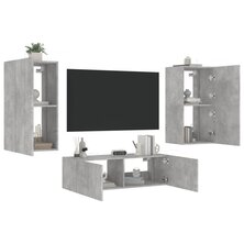 3-delige tv-wandmeubelset met LED-verlichting betongrijs