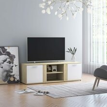 Tv-meubel 120x34x37 cm bewerkt hout wit en sonoma eikenkleurig