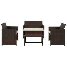 4-delige Loungeset met kussens poly rattan bruin